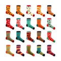 Child Socks Icons Vector. Colorful Cute Icons. Sock Set Isolated On White Background. Cotton Wear Colored. Royalty Free Stock Photo