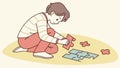 Child Solving Jigsaw Puzzle, Engaging Cognitive Playtime, vector design Generative AI Royalty Free Stock Photo
