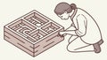 Child Solving Maze Puzzle, Developing Critical Thinking Skills, vector design Generative AI Royalty Free Stock Photo