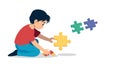 Child Solving Puzzle with Colorful Jigsaw Pieces, vector design Generative AI Royalty Free Stock Photo