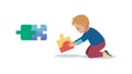 Child Solving Puzzle with Colorful Pieces, vector design Generative AI Royalty Free Stock Photo