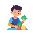 Child Solving Puzzle: Educational Game, Childhood Development, Creative Thinking, Problem Solving Royalty Free Stock Photo