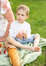 Child spend time in summer holiday at the park. Family picnicking Royalty Free Stock Photo