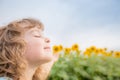 Child in spring field Royalty Free Stock Photo