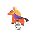 Child on spring horse ride illustration, vector