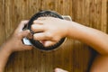 Child squeezing the juice of a lemon