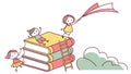 Child on Stack of Books with Kite, Educational Dreams, vector design Generative AI Royalty Free Stock Photo