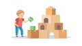 Child Stacking Blocks, Focused Creative Construction, vector design Generative AI Royalty Free Stock Photo