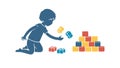 Child stacking colorful blocks, fostering cognitive development, vector design Generative AI Royalty Free Stock Photo