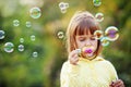 Child starting soap bubbles Royalty Free Stock Photo