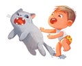 The child stepped on the cat`s tail Royalty Free Stock Photo