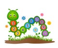 Child study allowance for counting up to 10. cute caterpillar with numbers. vector illustration