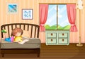 A child studying inside her room
