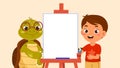 Child studying painting with teacher