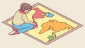 Child Studying a World Map, Geography Learning, vector design Generative AI Royalty Free Stock Photo