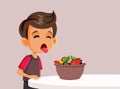 Picky Eater Avoiding Eating Salad Vector Cartoon Illustration