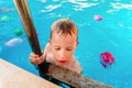 Child on summer vacation playing in the pool to splash happily Royalty Free Stock Photo