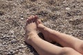 Child sunbathe on the beach Royalty Free Stock Photo