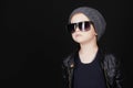 Child in sunglasses.fashionable handsome little boy in hat Royalty Free Stock Photo