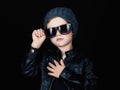 Child in sunglasses.fashionable handsome little boy in hat Royalty Free Stock Photo