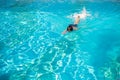 Child swim in the pool at the hotel. View from above. Royalty Free Stock Photo
