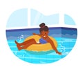 Child Swimming in Pool Float on Inflatable Ring. Little Girl Character Enjoying Cool Water, Scene Promoting Summer Fun