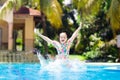 Child in swimming pool. Summer vacation with kids Royalty Free Stock Photo