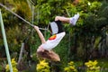 Child swinging on playground. Kids swing Royalty Free Stock Photo