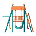Child swings on multi colored playground equipment