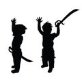 Child with sword set silhouette illustration in black