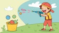Child throwing balls into target basket, aim practice, outdoor game fun vector design Generative AI Royalty Free Stock Photo