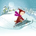 Child on toboggan. Royalty Free Stock Photo