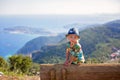 Child, toddler boy looking at the view of French Riviera from the top Royalty Free Stock Photo