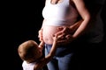 Child touching pregnant belly Royalty Free Stock Photo