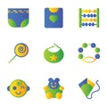 Child and Toy icon set include diapers, pampers, baby, child, shirt, clothes, kids, abacus, toy, lollipop, candy, saliva, eat,