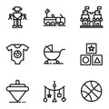 Child and Toy icon set include robot, toys, machine, kids, car, remote, castle, lego, building, clothes, baby, shirt, clothing,