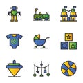 Child and Toy icon set include robot, toys, machine, kids, car, remote, castle, lego, building, clothes, baby, shirt, clothing,