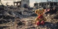 A child toy left amidst ruins, evoking the tragedies of war and the impact on innocent lives , concept of Devastation Royalty Free Stock Photo