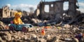 A child toy left amidst ruins, evoking the tragedies of war and the impact on innocent lives , concept of Devastation