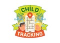 Child tracking concept vector badge illustration