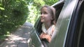 Child Traveling by Car, Kid Face Looking Out the Window, Girl Admiring Nature Royalty Free Stock Photo