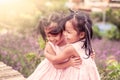 Child two happy little girls hug each other with love Royalty Free Stock Photo