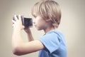 Child using black 3D VR cardboard glasses Royalty Free Stock Photo