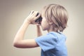 Child using new 3D Virtual Reality glasses Royalty Free Stock Photo