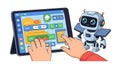 Child Using Tablet with Robot Assistant Royalty Free Stock Photo