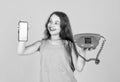 child with vintage and modern telephone. childhood development. pretty teenage girl in dress talk on phone. kid speak on Royalty Free Stock Photo