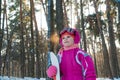 Child. a walk in the forest in winter snow child Royalty Free Stock Photo