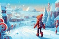 child walk in winter candy fantasy world