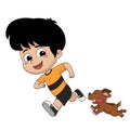 The child was playing with his good friend, that is the dog.Vector and illustration. Royalty Free Stock Photo