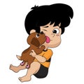 The child was playing with his good friend, that is the dog.Vector and illustration. Royalty Free Stock Photo